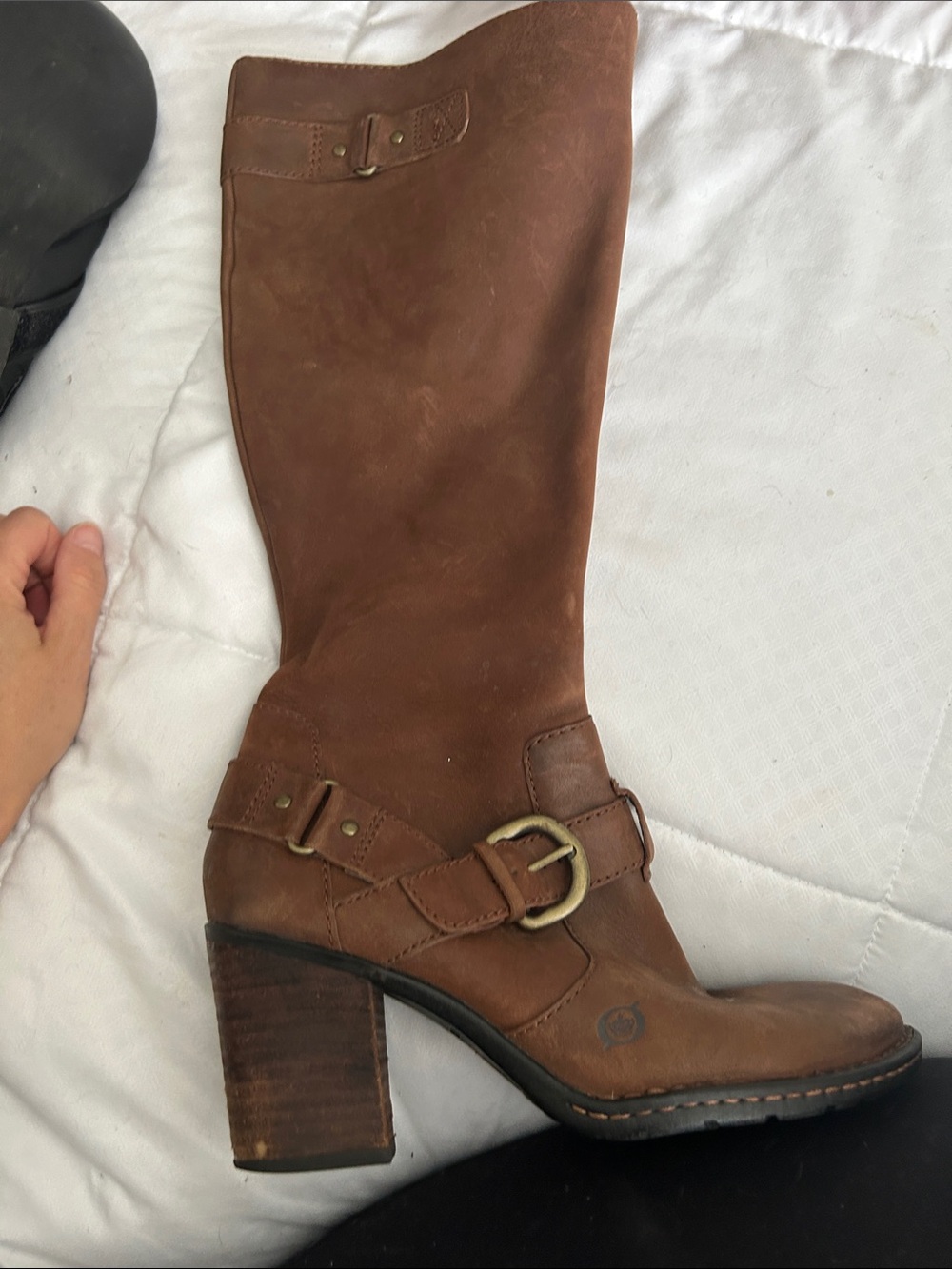 Born Brown Leather Mid-Calf Heeled Riding Boots